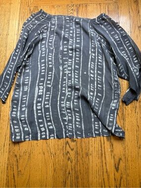 Women's Grey Patterned Long-Sleeve Blouse